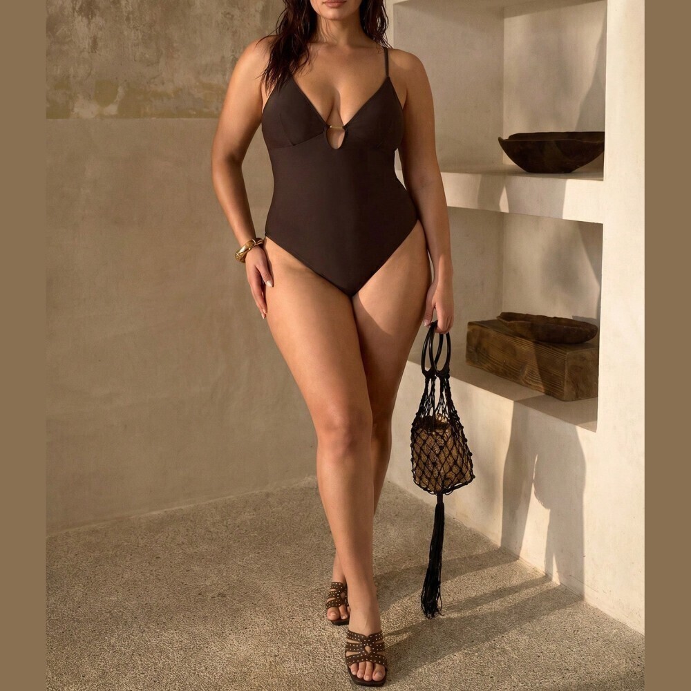 Espresso Brown Ring Detail Cutout One-Piece Swimsuit